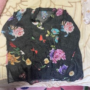 Johnny Was 100% Silk Floral Button Down